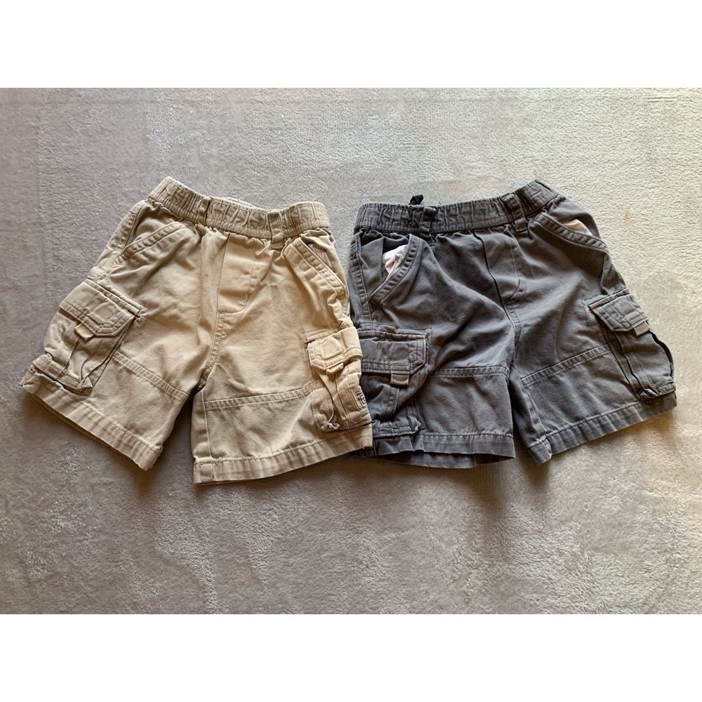 The Childrens Place Size 3T Toddler‎ Boys Tan Gray Cargo Shorts Adjustable Waist